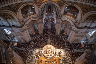 An orchestra performs in St Paul's