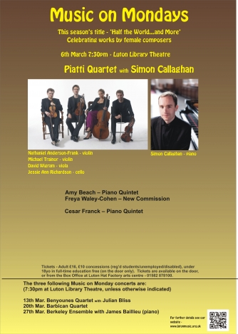 Piatti Quartet and Simon Callaghan Piatti Quartet and Simon Callaghan