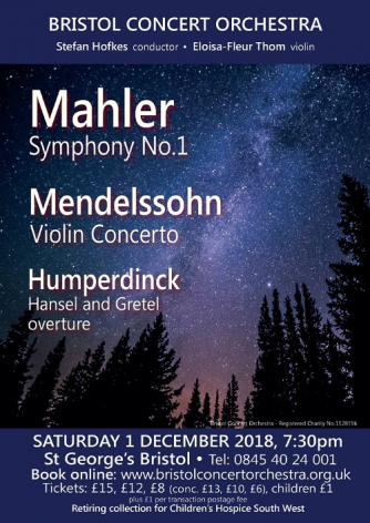Bristol Concert Orchestra: Mendelssohn Violin Concerto, Mahler Symphony No.1 & Humperdinck concert poster