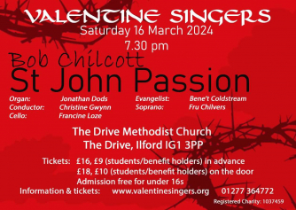 Bob Chilcott’s setting of the Passion tells the story of Christ's trial and Crucifixion using the text from St John's Gospel. The drama is narrated by the evangelist with soloists and chorus taking the parts of the various characters and groups. The story