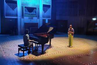 An duo improvise on saxophone and piano An duo improvise on saxophone and piano