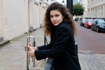 Zoe Perkins with her trumpet