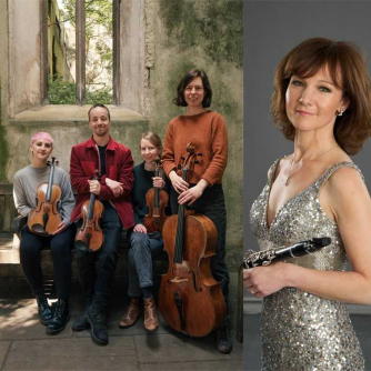 A picture of string ensemble The Gildas Quartet with clarinettist Emma Johnson A picture of string ensemble The Gildas Quartet with clarinettist Emma Johnson