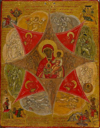 Presentation of the Virgin in the Temple and the Virgin of the Burning Bush, Russian anon, c. 1598, via Wikimedia Commons