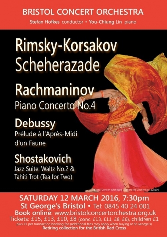 Bristol Concert Orchestra: Scheherazade, Rachmaninov Piano Concerto 4, Shostakovich & Debussy