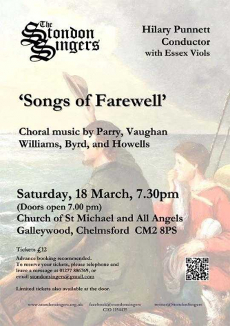 Poster for 18th March 2023 concert, Songs of Farewell Poster for 18th March 2023 concert, Songs of Farewell