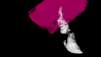 Silhouette of Jacqui Dankworth in pink and black popart style