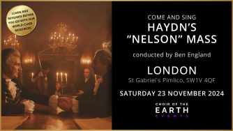 An oil painting style image of Joseph Haydn and Admiral Nelson shaking hands over a wooden table in a room lit by candles. The text invites you to come and sing Haydn's Nelson Mass with Choir of the Earth Events in London on 23 November 2024 An oil painting style image of Joseph Haydn and Admiral Nelson shaking hands over a wooden table in a room lit by candles. The text invites you to come and sing Haydn's Nelson Mass with Choir of the Earth Events in London on 23 November 2024
