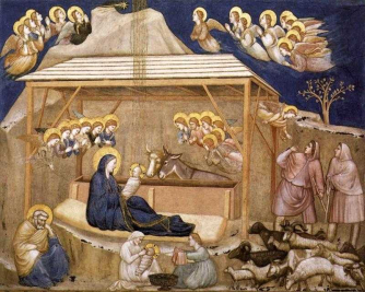 The Nativity fresco; Giotto, Ambrogio Bondone c.1266-1337; San Francesco, Lower Church, Assisi, Italy The Nativity fresco; Giotto, Ambrogio Bondone c.1266-1337; San Francesco, Lower Church, Assisi, Italy