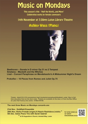 Ashley Wass, 14th November 2016. Ashley Wass, 14th November 2016.