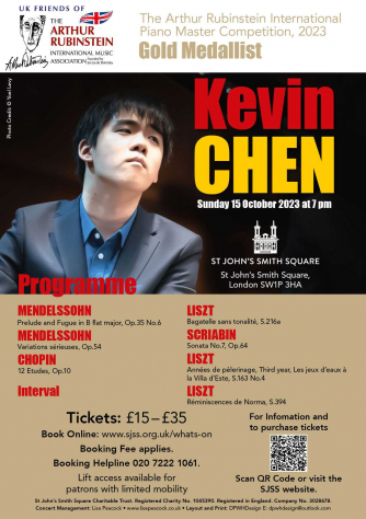 Kevin Chen, winner of the 2023 Rubinstein competition, opens his reci