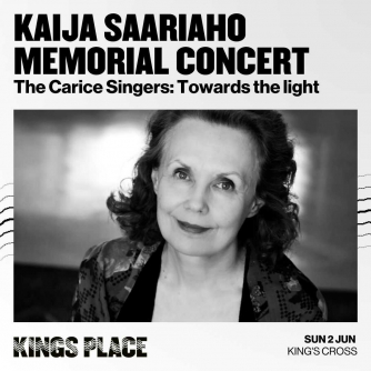 image of composer Kaija Saariaho with text giving concert details: Sunday 2 June, 6pm. at Kings Place image of composer Kaija Saariaho with text giving concert details: Sunday 2 June, 6pm. at Kings Place