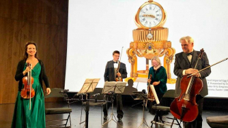 London Chamber Ensemble - Madeleine Mitchell & Gordon MacKay violins, Bridget Carey viola, Joseph Spooner cello. Photo credit V&A London Chamber Ensemble - Madeleine Mitchell & Gordon MacKay violins, Bridget Carey viola, Joseph Spooner cello. Photo credit V&A