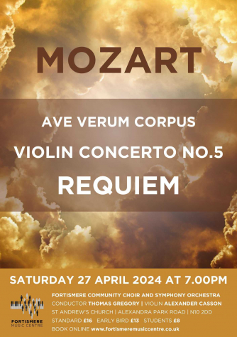 Flyer for all-Mozart programme in Muswell Hill on 27th April at 7pm