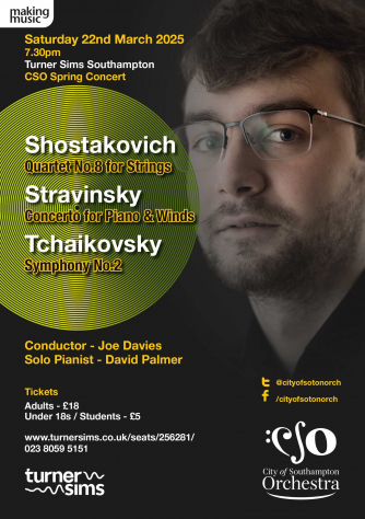 Join the City of Southampton Orchestra for an exhilarating evening of music, conducted by the dynamic Joe Davies and featuring acclaimed pianist David Palmer.