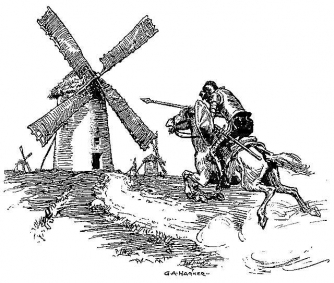Don Quixote charges a windmill Don Quixote charges a windmill