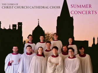 The clerks of christ church cathedral choir in front of a silhouetted skyline of christ church, oxford The clerks of christ church cathedral choir in front of a silhouetted skyline of christ church, oxford