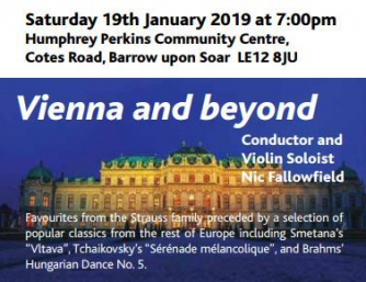 The Charnwood Orchestra celebrate the New Year in style with the music of Vienna and beyond. Throw off those post-Christmas blues, with an evening of toe tapping Polkas and Waltz’s, along with other classical favourites The Charnwood Orchestra celebrate the New Year in style with the music of Vienna and beyond. Throw off those post-Christmas blues, with an evening of toe tapping Polkas and Waltz’s, along with other classical favourites