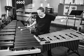 Performer Steven Moore with Marimba and Vibraphone