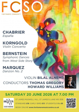 Flyer for 20th June concert with Fortismere Community Symphony Orchestra