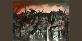 The image featured here is War Requiem, op. 66, by our Artist-in-Residence, Jane Mackay, inspired by the music of Benjamin Britten.