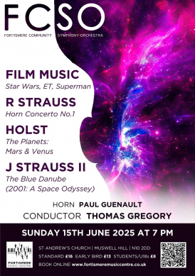 flyer for Fortismere Community Symphony Orchestra concert on 15th June in Muswell Hill