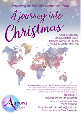 Introducing our new Choir Director Ben Thapa. A concert leading us into the Christmas season - with songs and carols from the USA, across Europe and all the way to Royal David’s City. Also featuring Vivaldi’s ‘Magnificat’ and an opportunity to join in wit